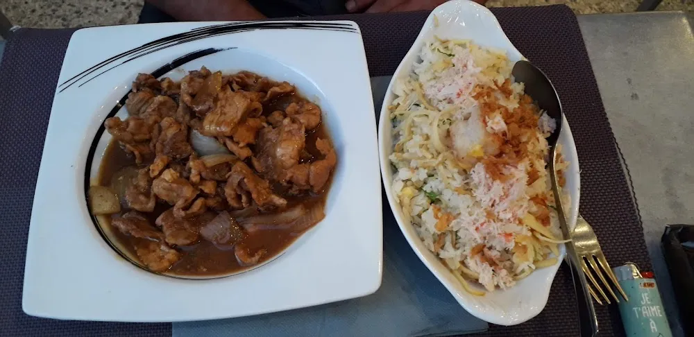 Poulet Au Caramel Riz Aux Crevettes